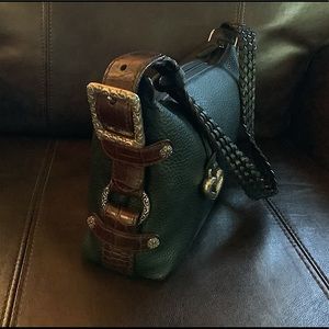 Brighton all leather black w/brown croc accent single-strap shoulder bag. EUC